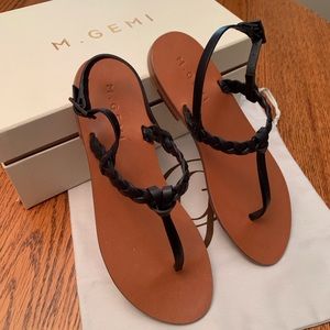 M. GEMI The Treccia Black Leather Sandals size 36.5